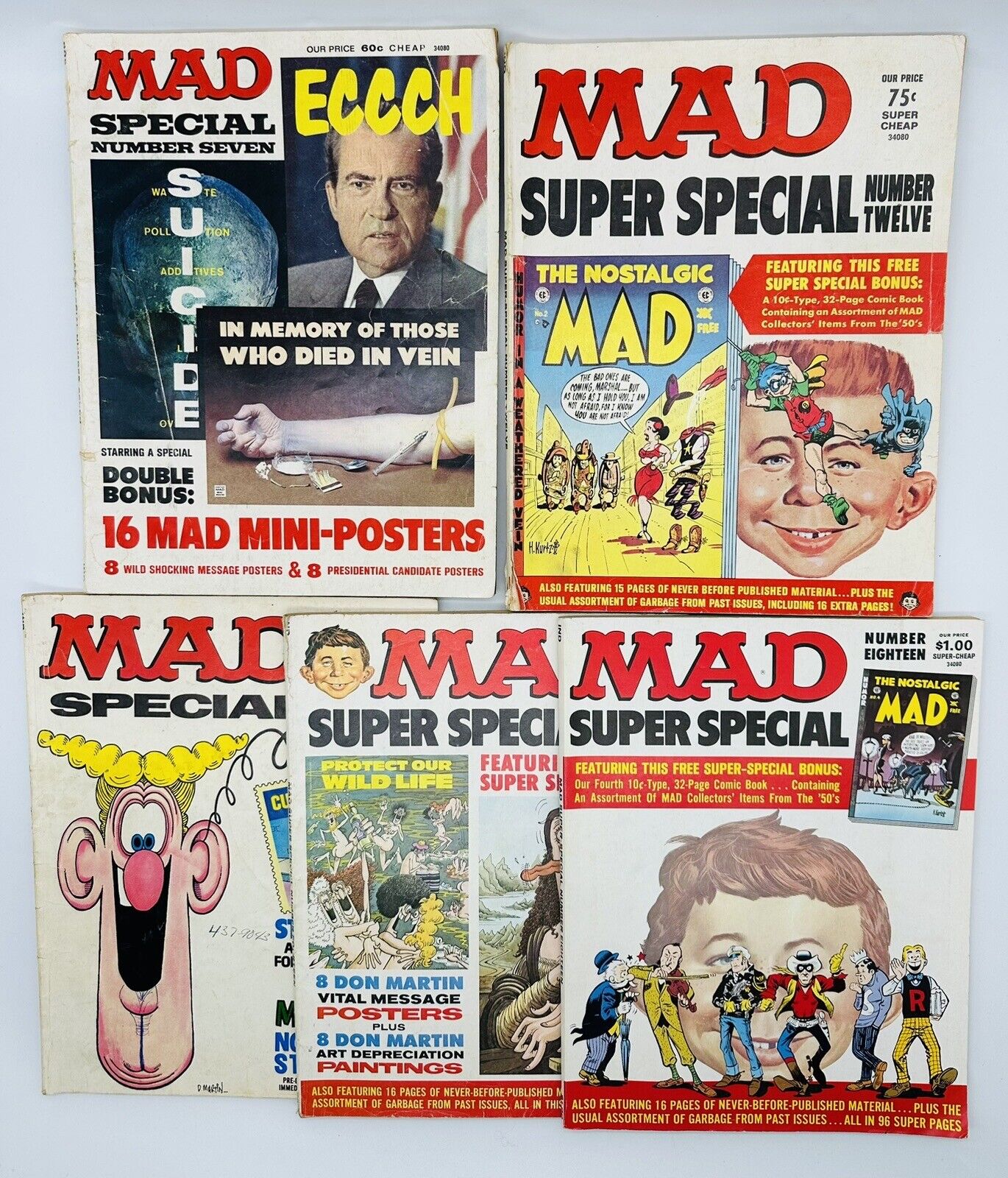 Vintage 1970\'s MAD Magazine Lot of 5 Monthly’s, Specials & Super Specials 72-75.