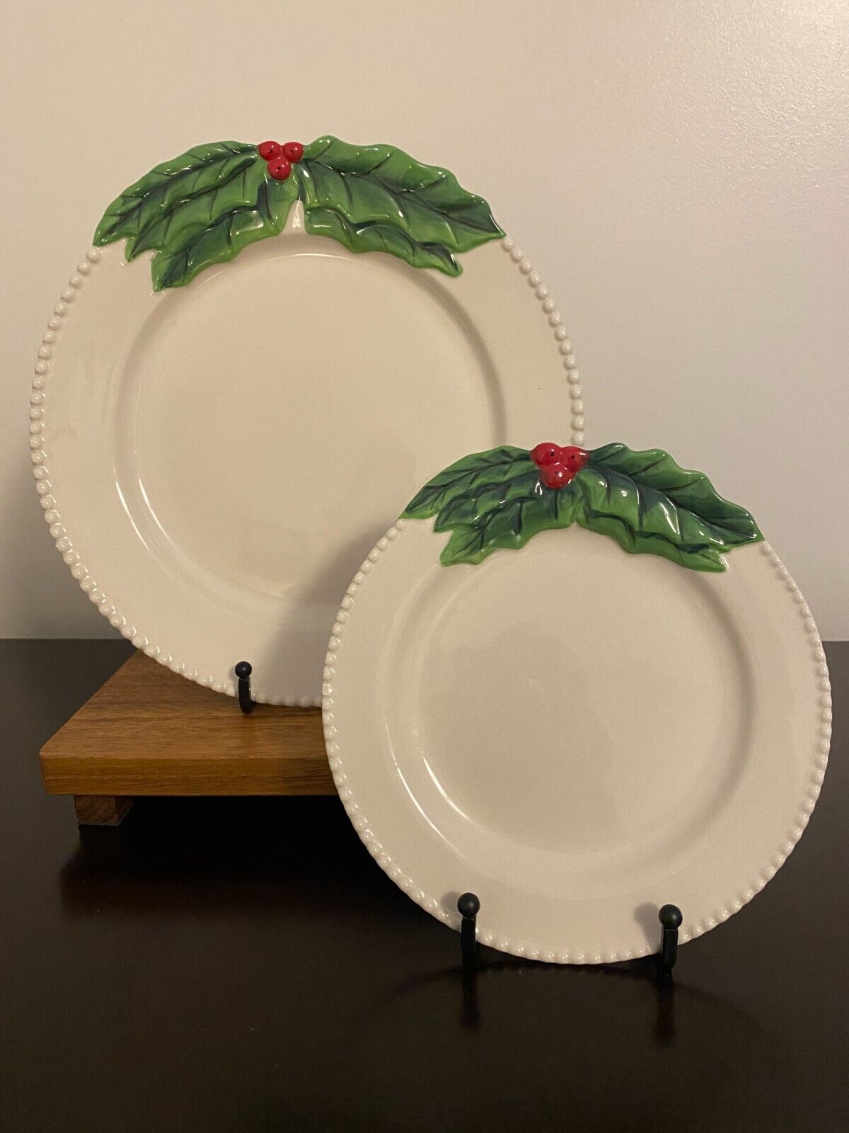 Blue Sky Christmas Holly Berry Plate Set of Two