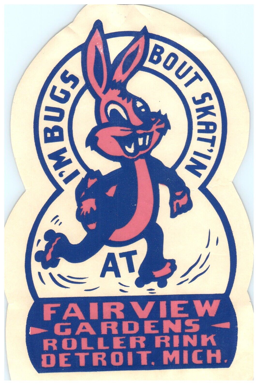 1940s Roller Skating Rink Sticker Bootleg Bugs Fairview Gardens Detroit s4