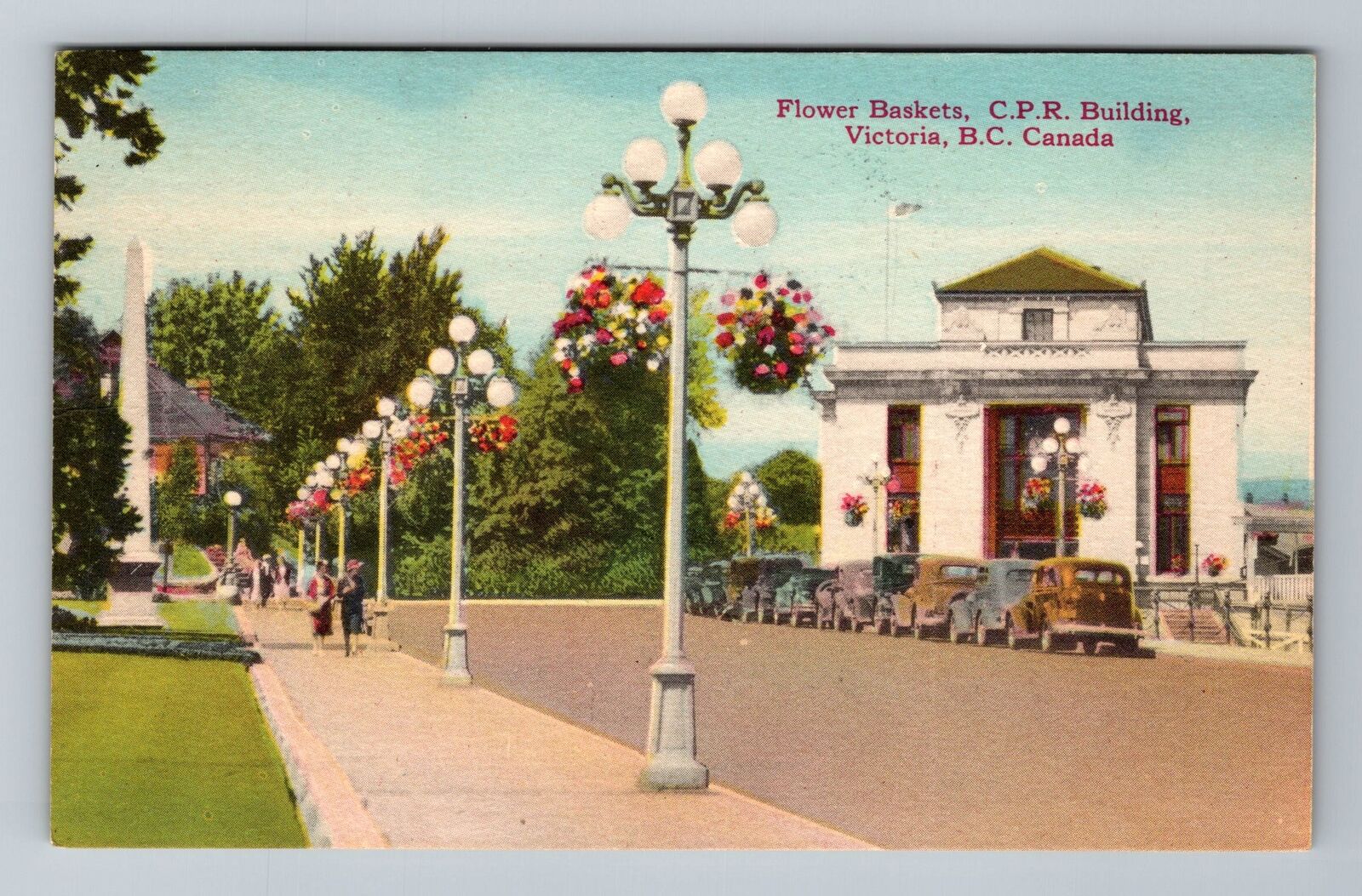 Victoria B.C. Canada C.P.R. Building Flower Baskets Antique Vintage Postcard