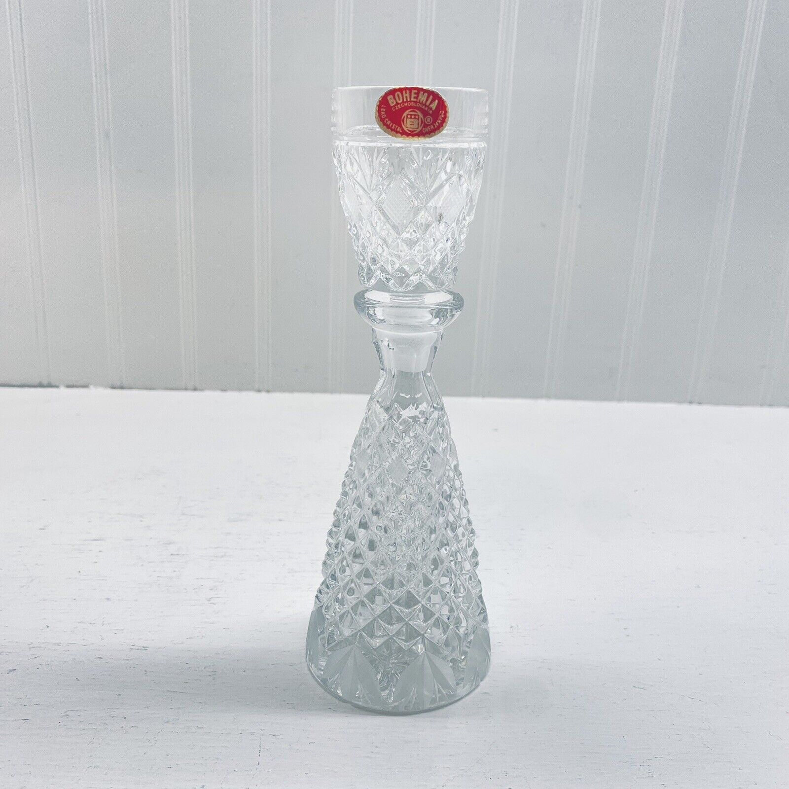 Vintage Rare Bohemia Lead Crystal Decanter With Shot Glass Stopper 7 1/2” Tall