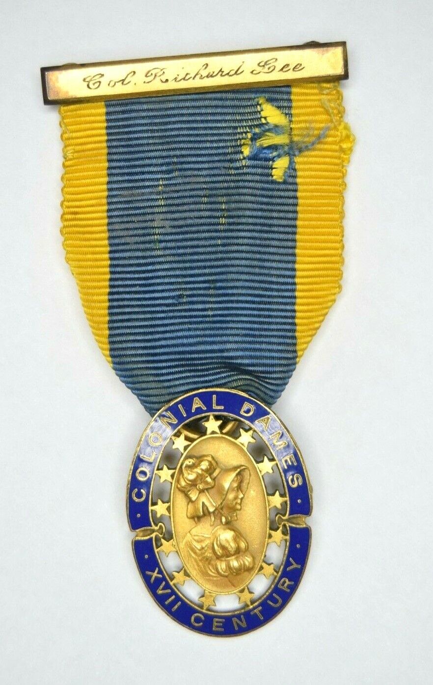 Historical Medal ~ Colonial Dames 17th Century ~ Col Richard Lee VA Genealogy 