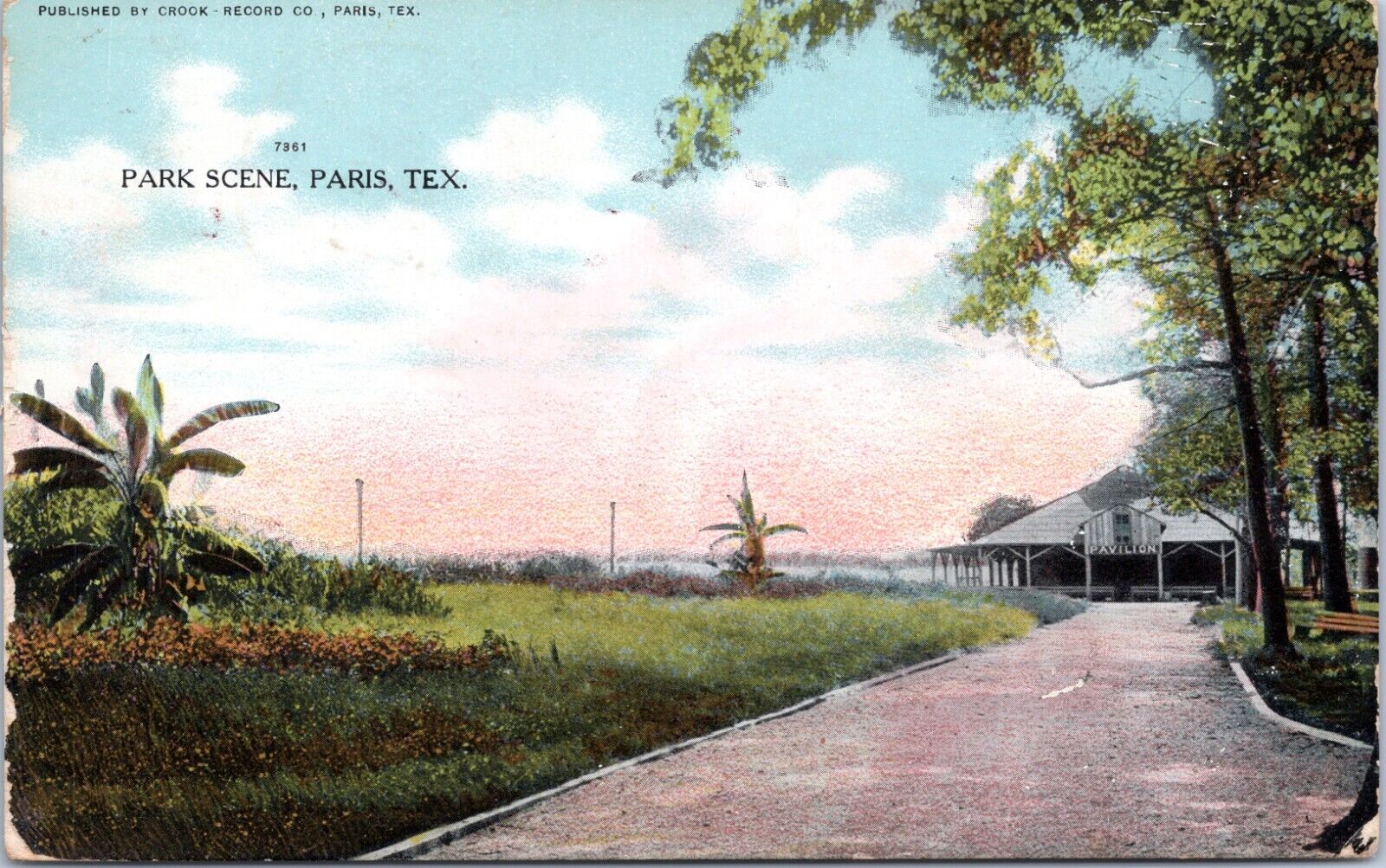 c1907 Paris, TX, Park Scene, pavilion, lakeside, hand tinted?, Gordon Lake