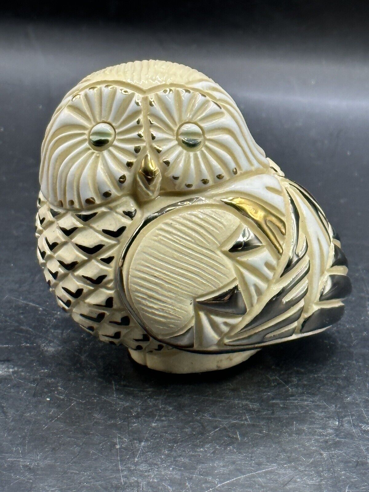 DeRosa Rinconada Ceramic Owl Retired Figuring Silver Gold #99 Rare: 3” T-2 1/2”W