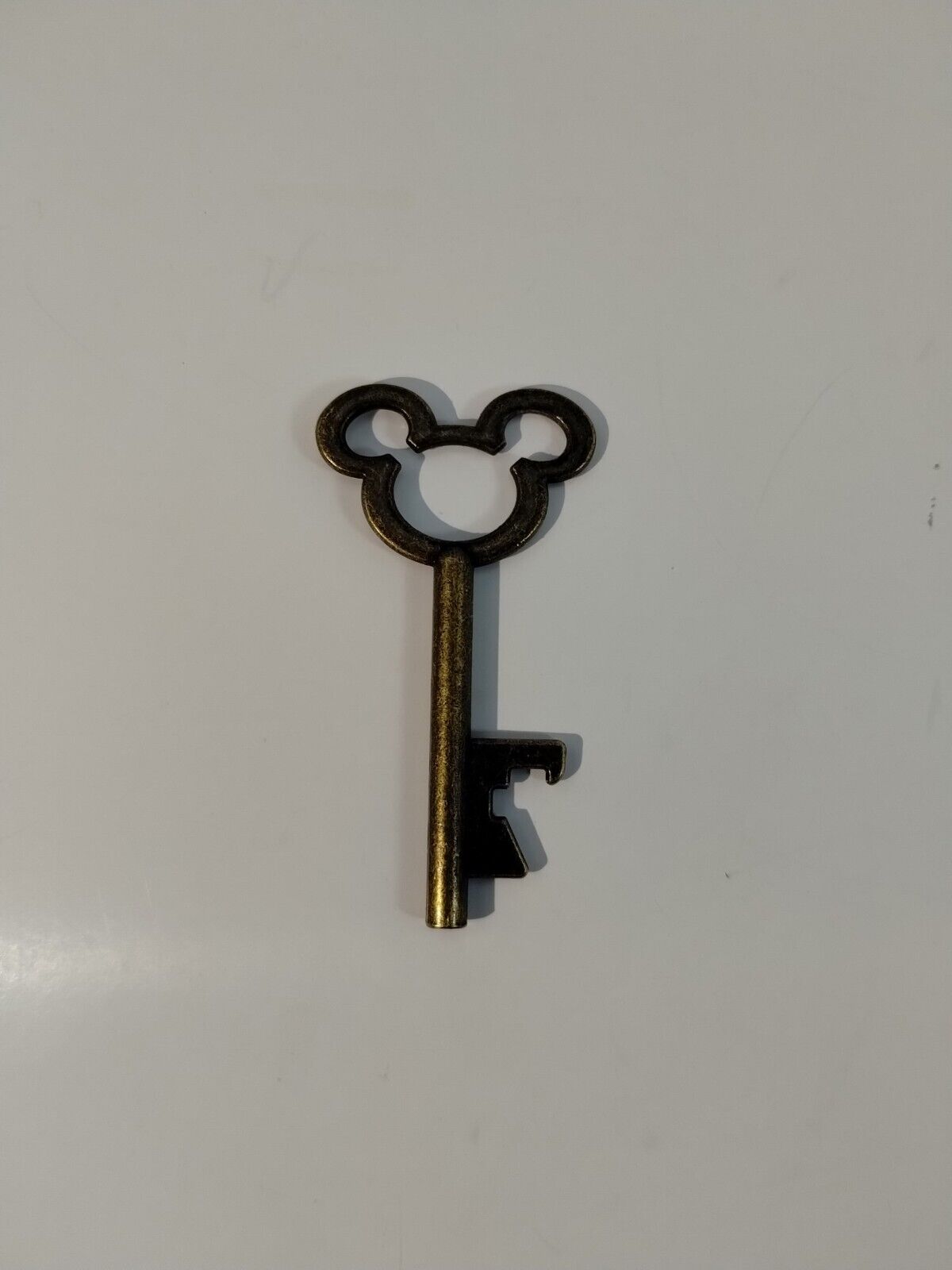 Mickey Mouse Shaped Bottle Opener Polished Brass Toned Skeleton Key Chain VG+ LN