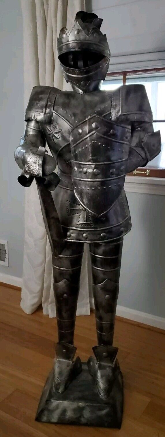 5Ft Medieval Suit of Armor Statue Spanish Tin Mexico Soldier Metal Vintage 