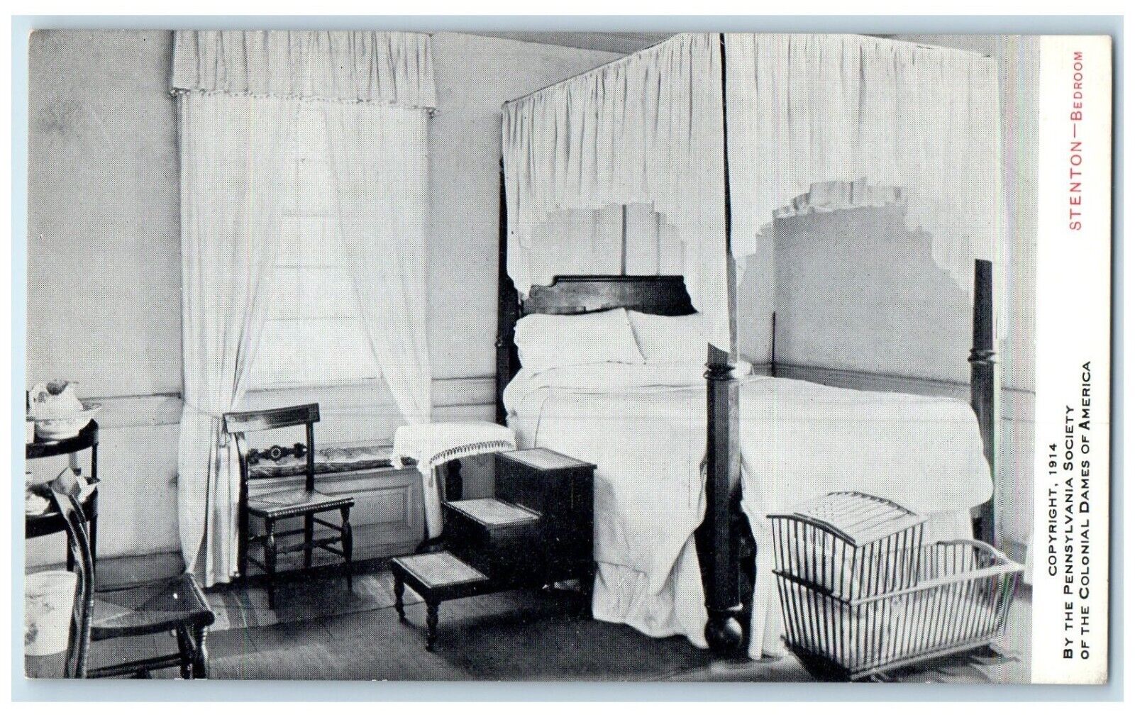 c1910 Stenton Bedroom Pennsylvania Society Colonial Dames Philadelphia Postcard