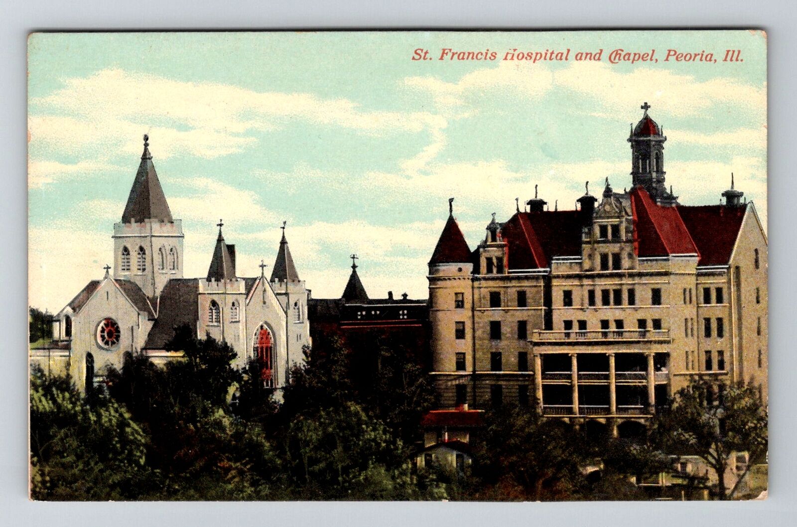 Peoria, IL-Illinois, St Francis Hospital & Chapel Antique, Vintage Postcard