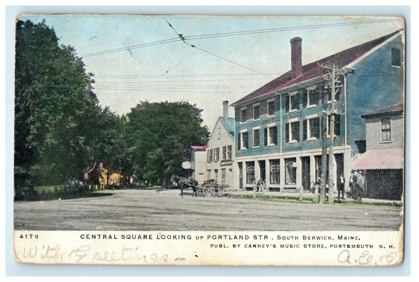 1906 Central Square Looking Up Portland Street South Berwick Maine ME Postcard 