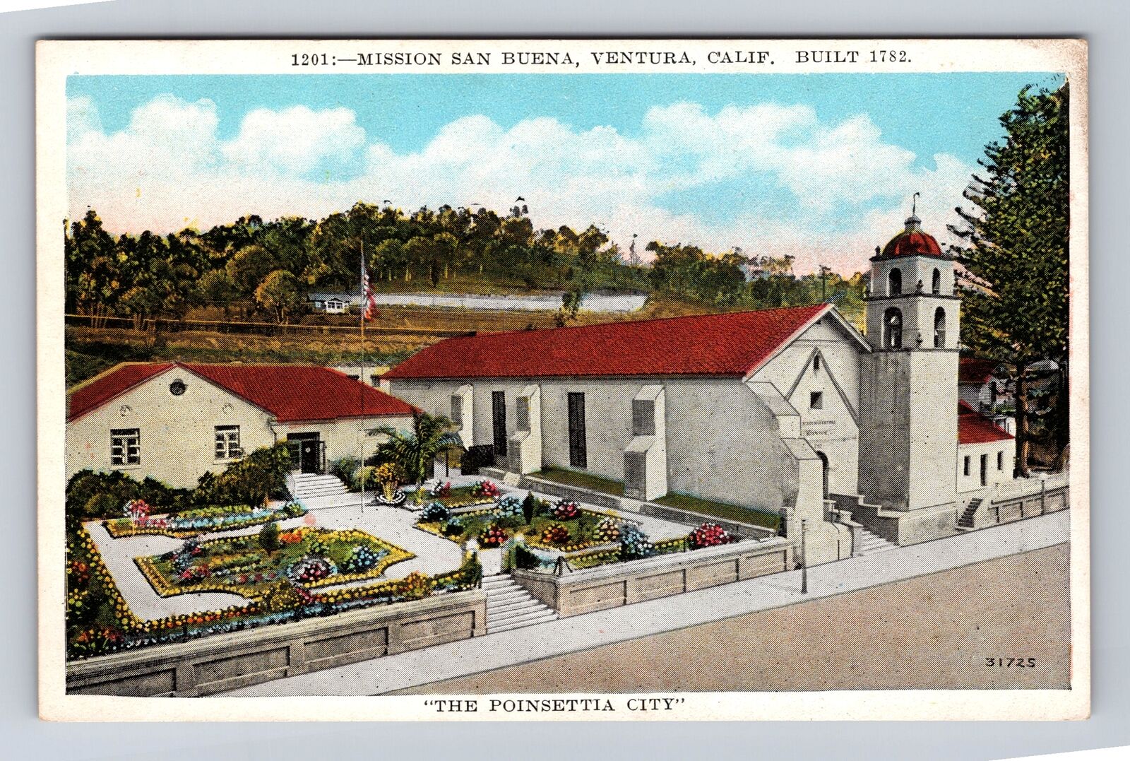 Ventura CA- California, Mission San Buena, Antique, Vintage Souvenir Postcard