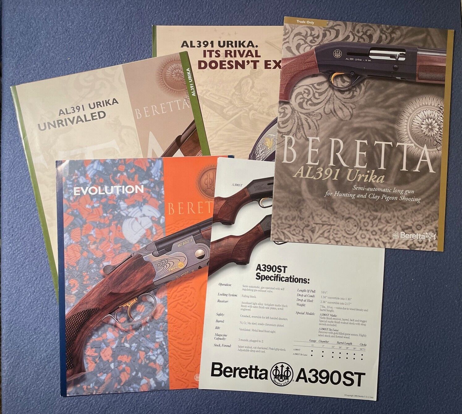 1992-2000 BERETTA AL391, A390ST, and S682 GOLD E Shotgun Advertising Brochures 