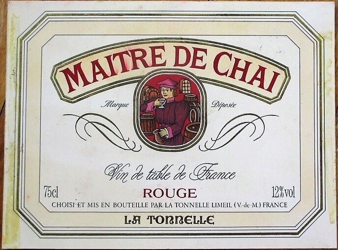 French Wine Label 1960s Original Art/Hand-Painted, \'Maitre de Chai\'