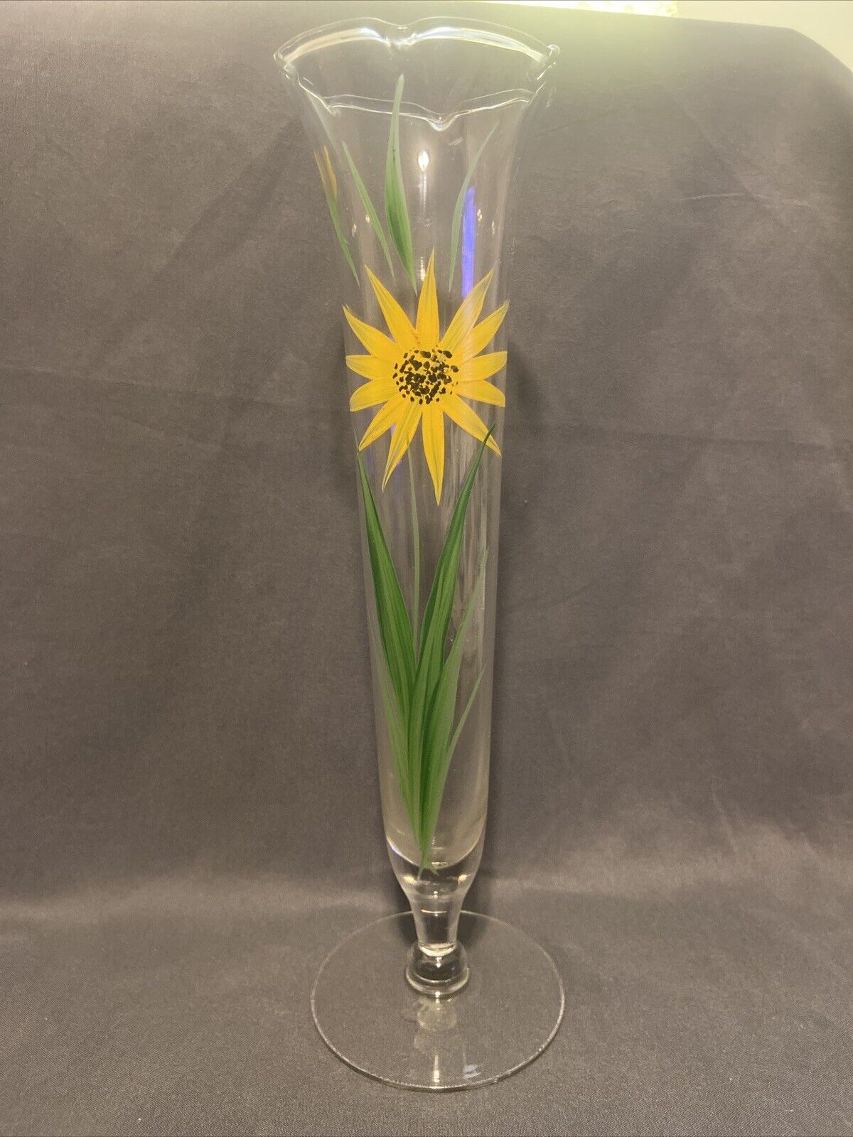 VTG Hand Blown Painted Floral Bud Vase 9.5\