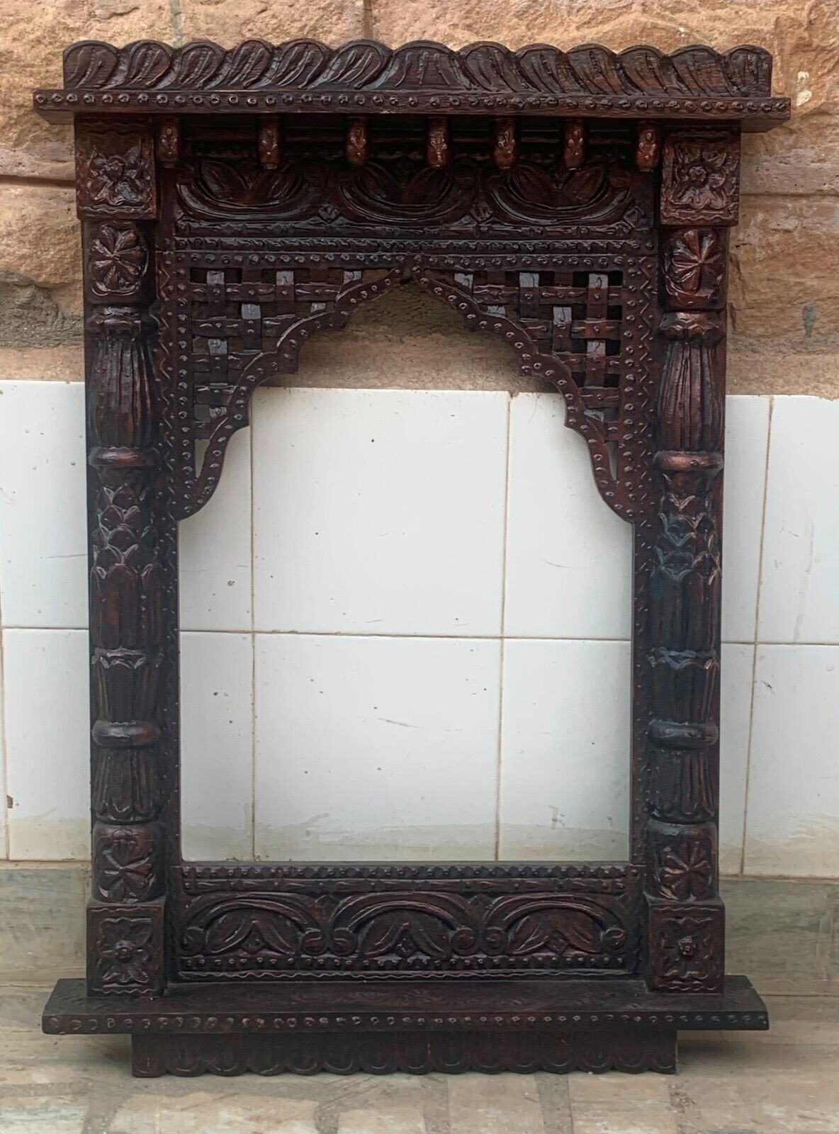 Wooden carved jharokha Indian traditional frame wall hanging mehrab home decor