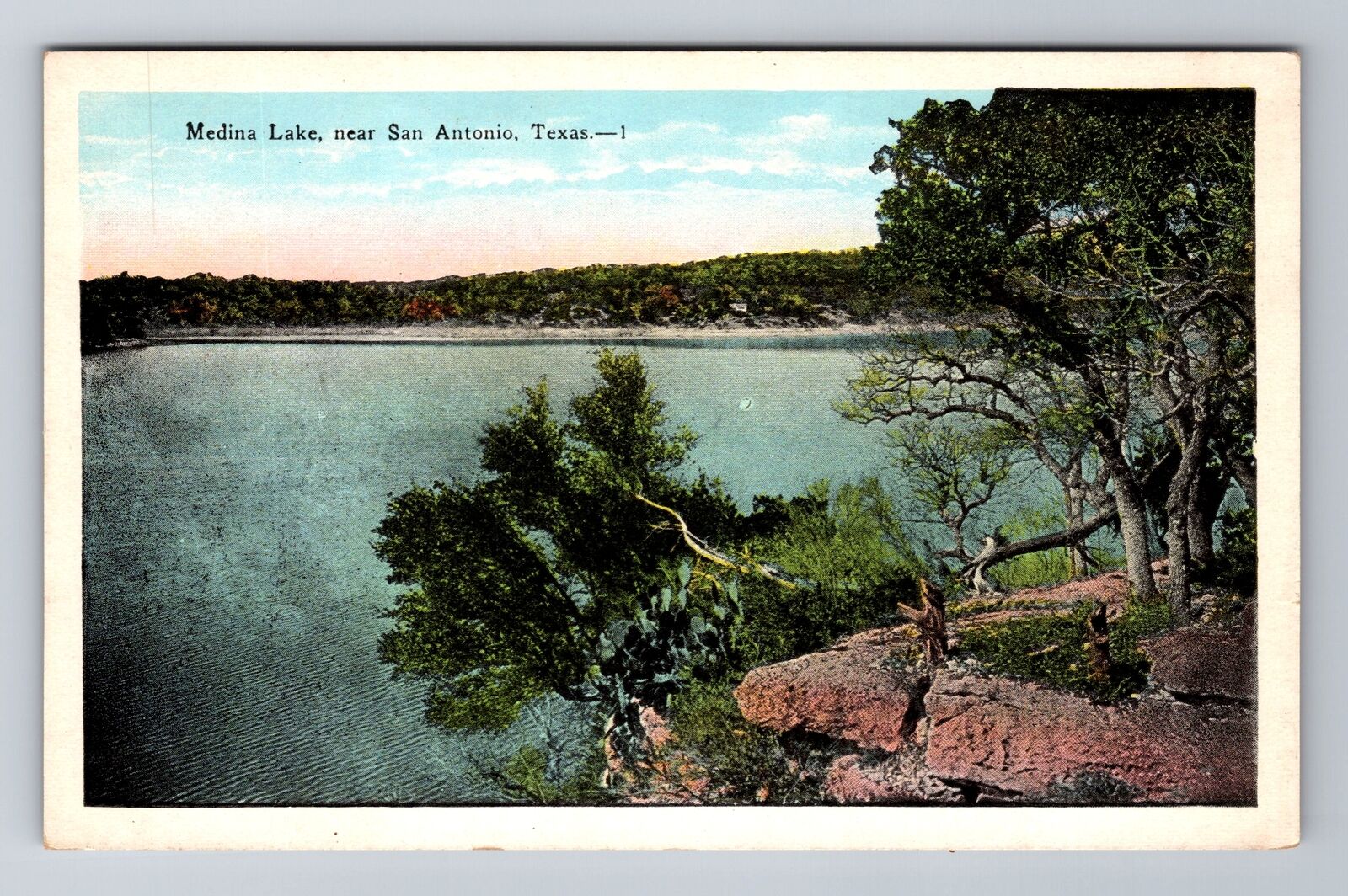 San Antonio TX- Texas, Aerial Medina Lake, Antique, Vintage Souvenir Postcard