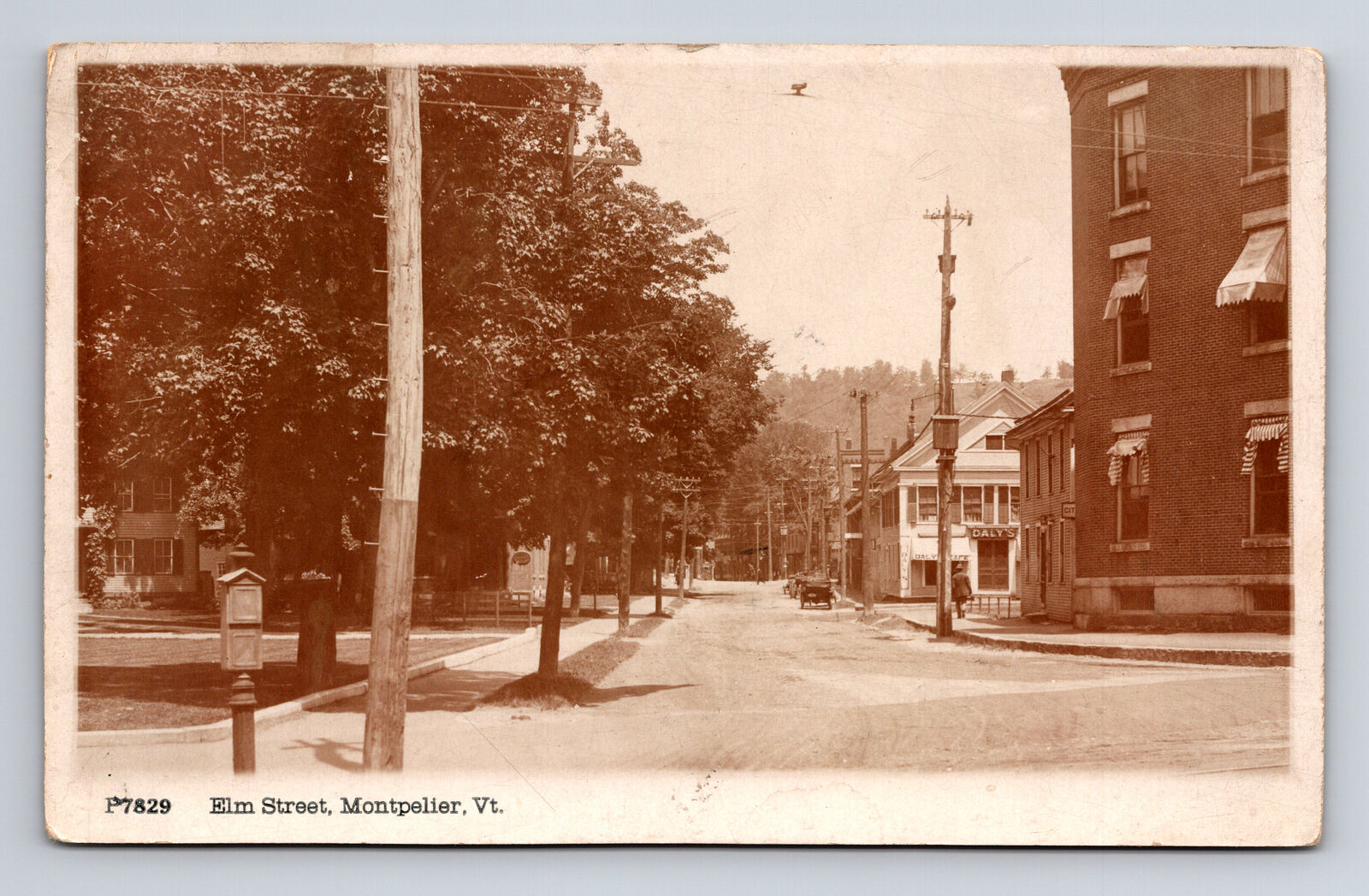 c1917 RPPC Elm Street View Buildings Early Cars Montpelier Vermont VT Postcard