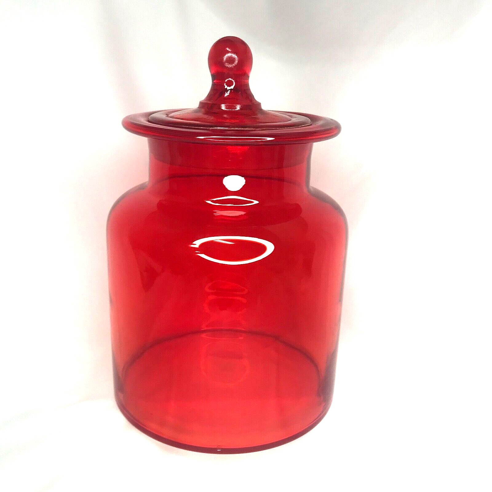 Vintage MCM Red Orange Takahashi Art Glass Apothecary Jar Canister W/ Lid 9.25”