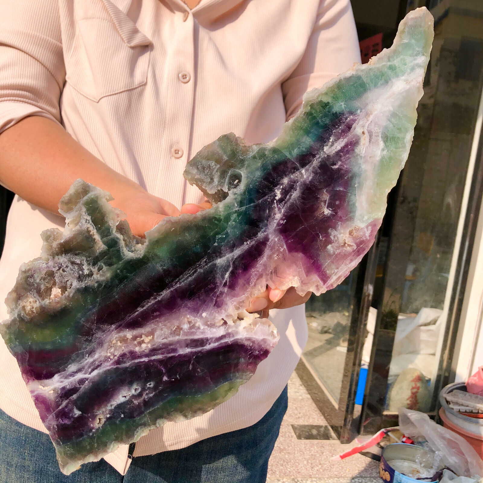 6.95lb  Natural beautiful Rainbow Fluorite Crystal Rough stone specimens cure