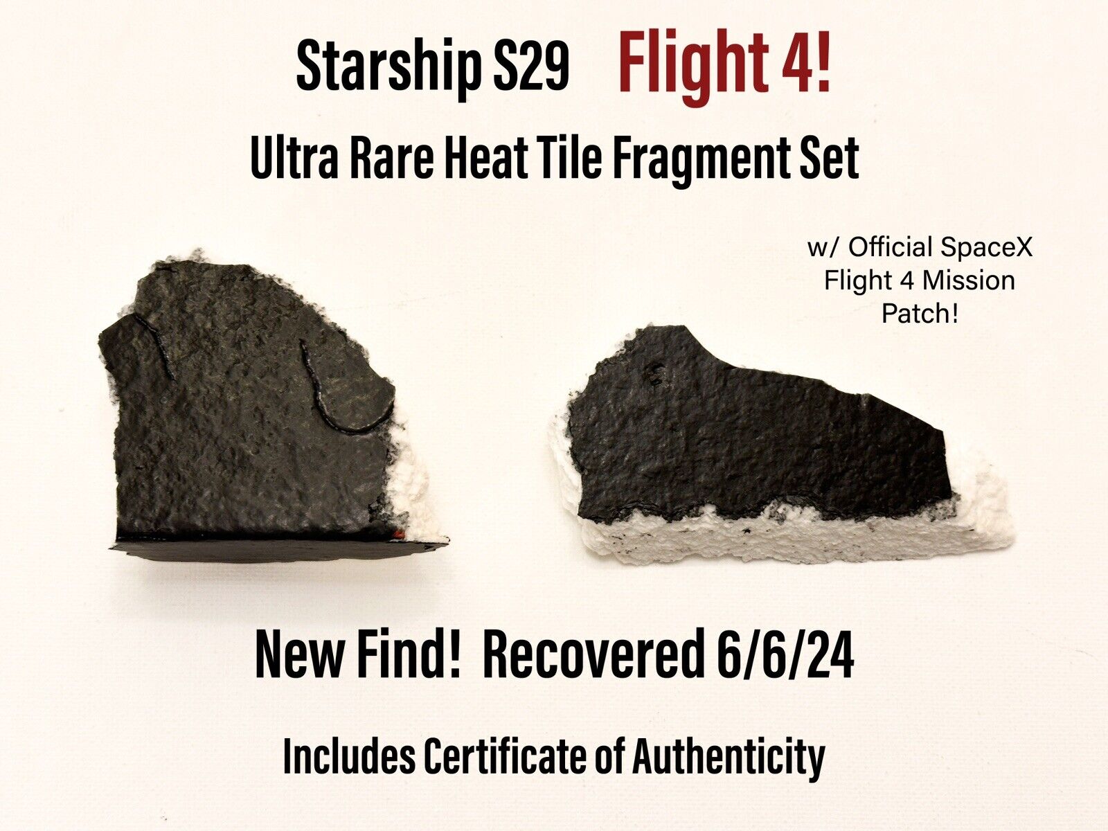 SpaceX Starship S29 Flight 4 MEGA RARE Thermal Heat Tile Fragment Set NEW FIND