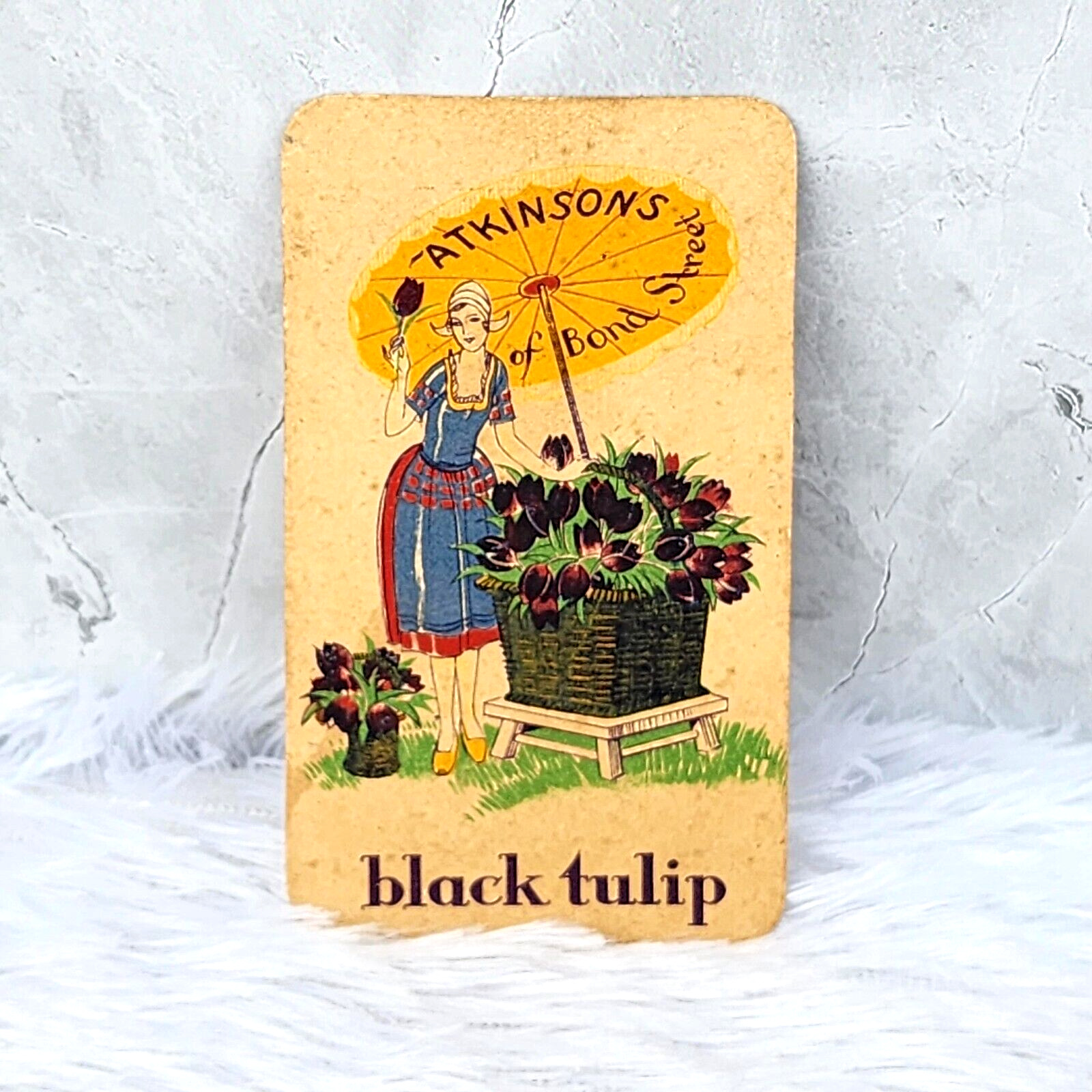 1933 Vintage Atkinsons Black Tulip Perfume Advertising Cardboard Calendar CB542