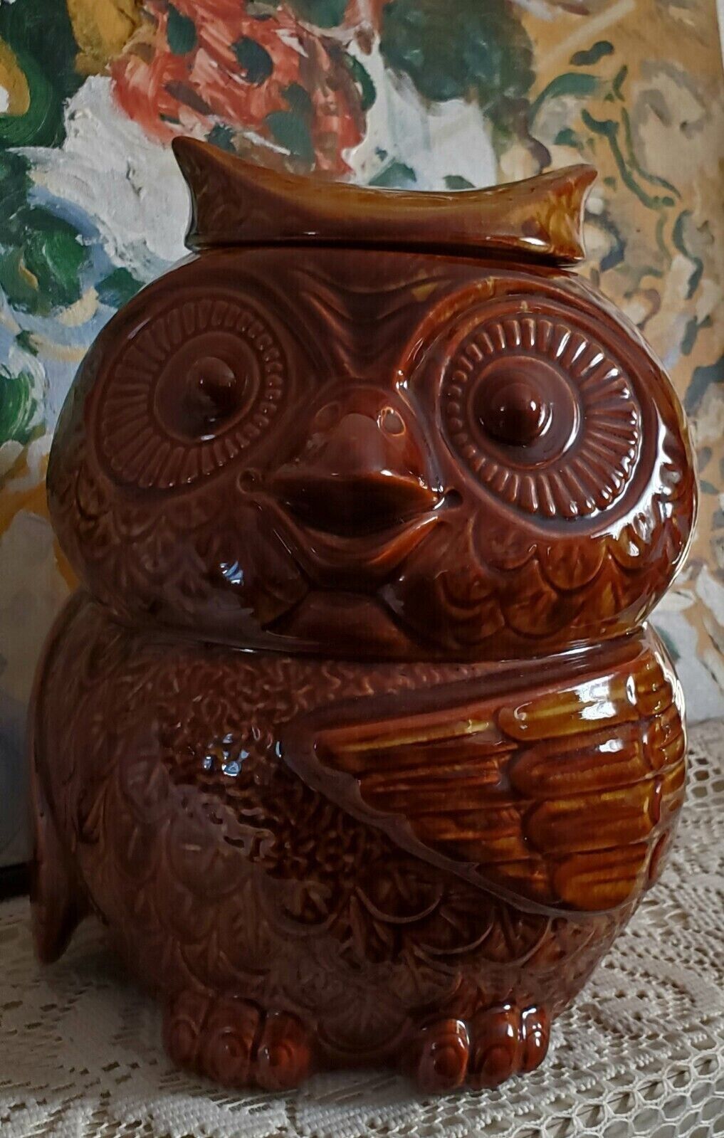 VTG McCoy Large Brown Owl Cookie Snack Jar Ceramic Pottery 204 with Lid USA MCM