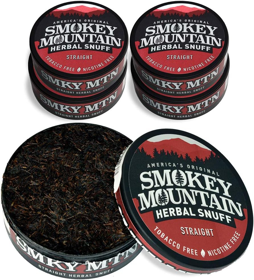 Smokey Mountain Herbal Long Cut – Straight – 5 Can Box - Tobacco Free and Nicoti