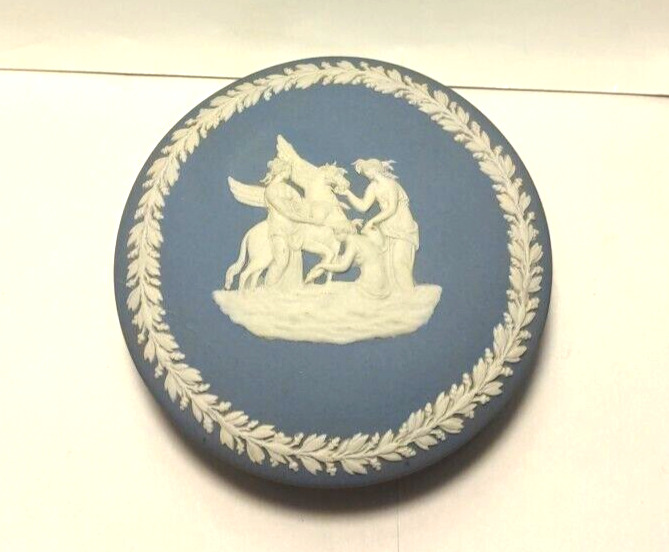 Wedgwood Jasperware Blue/White Muses & Pegasus Round Dish - Great Condition