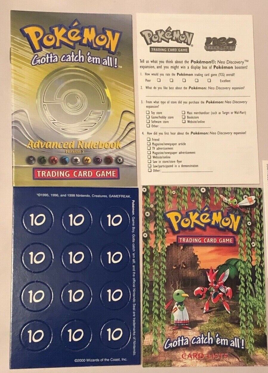 Vintage Pokemon Neo Discovery Wallop Deck Card List+ Rulebook+ Counters+ Survey