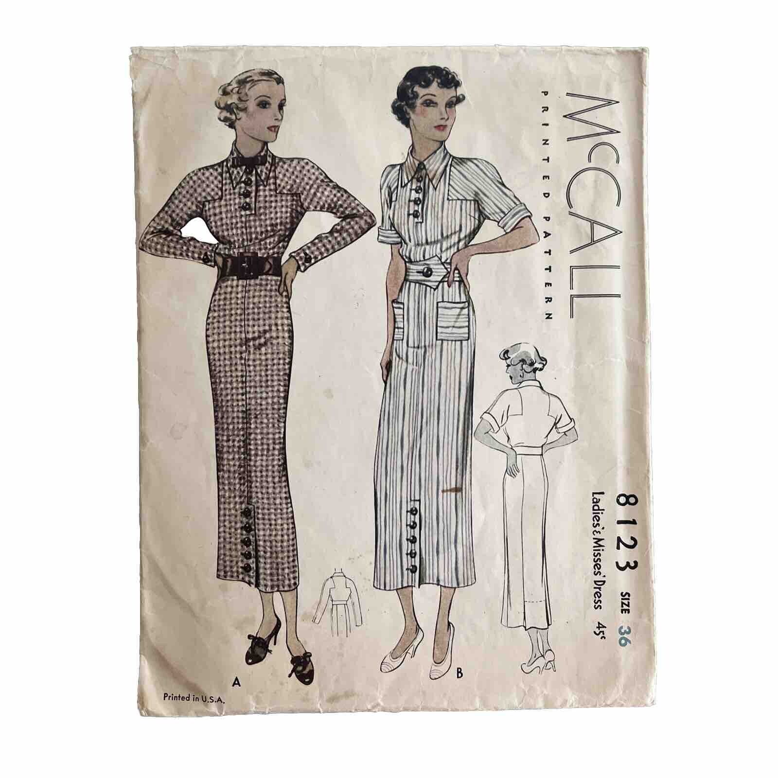 McCalls 8123 Art Deco 1930s Ankle Length Dress Size 36 RARE PATTERN