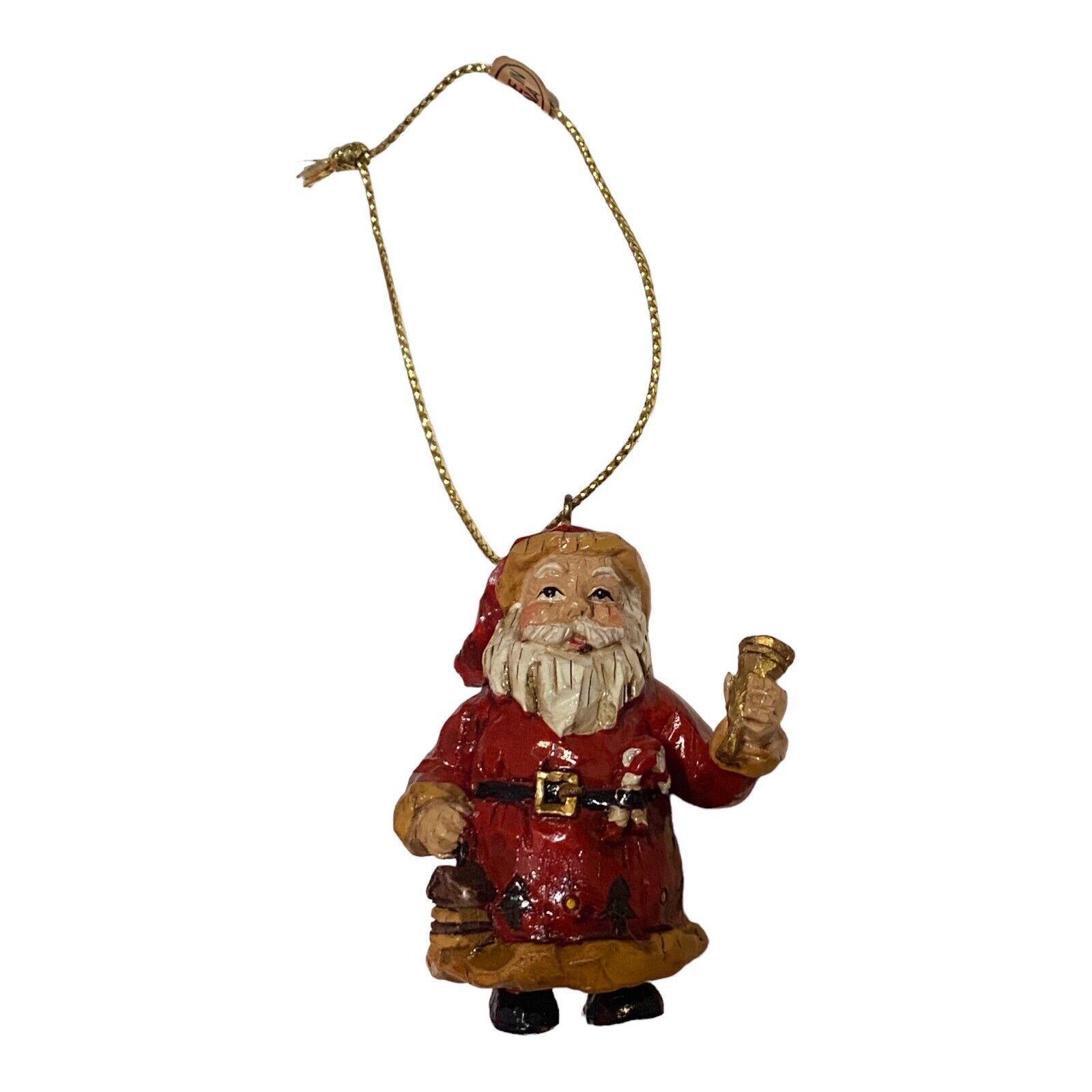 VTG Old World Santa Claus Christmas Ornament 2” Hand Carved Painted Wood Resin