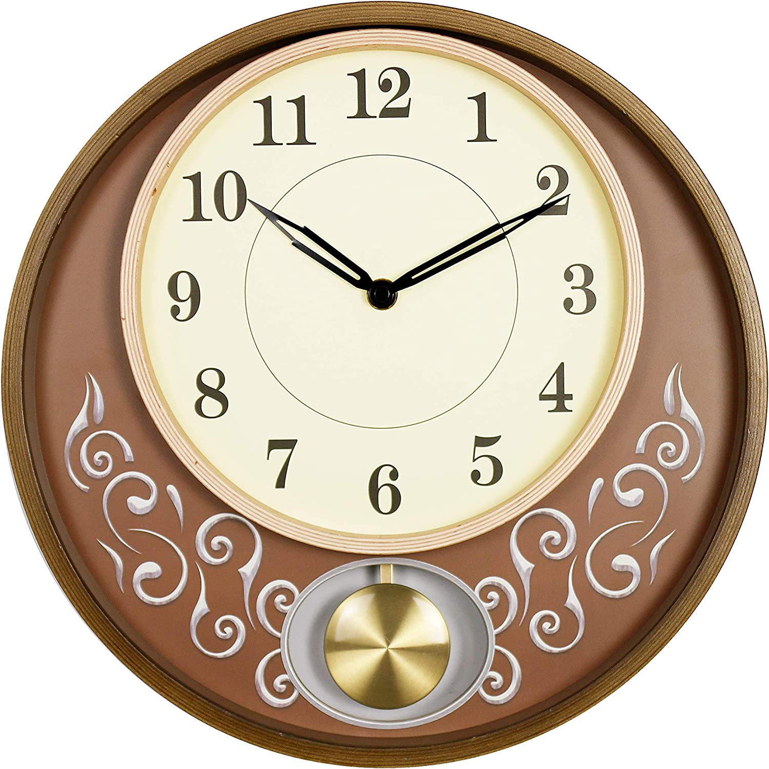 66278A 13-Inch Bent Wood Pendulum Clock.Look Grace,Classic & Vintage.Battery Ope