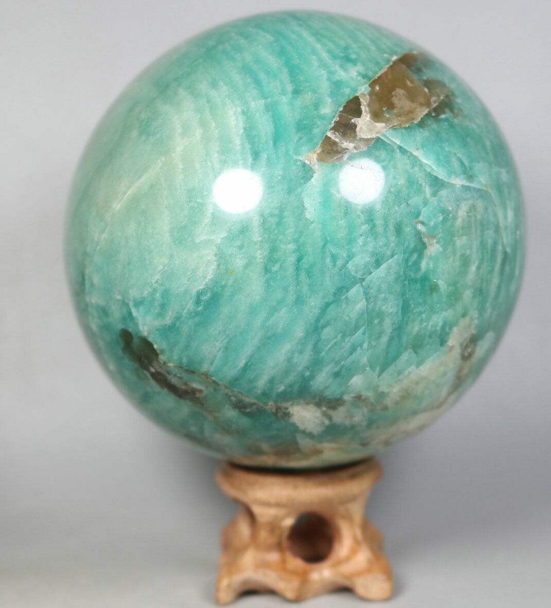 2.05lb Natural Amazonite Crystal Stone Sphere Ball specimen Healing / Stand