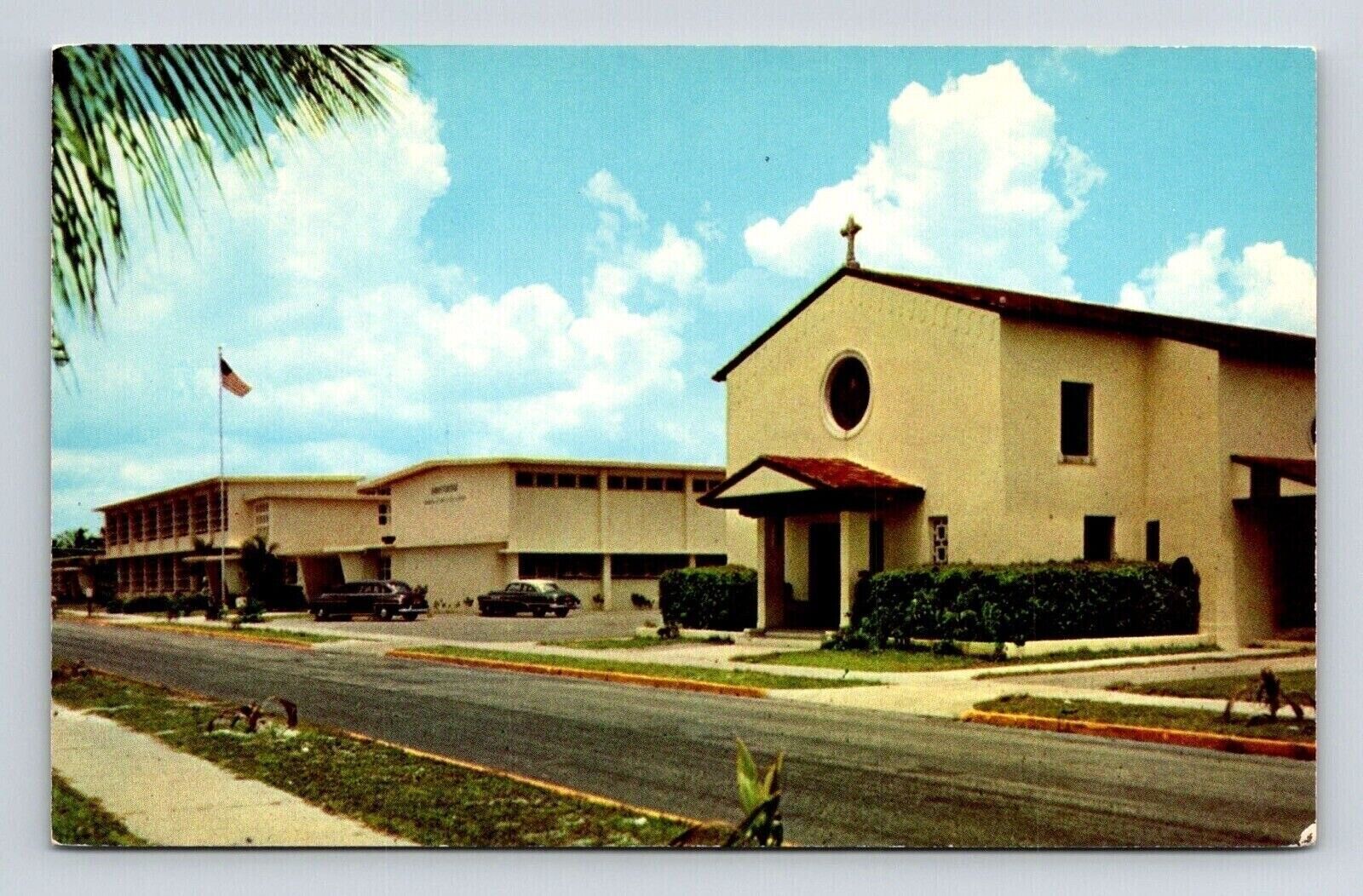 Hollywood Florida Church Of Little Flower Auditorium & School Chrome Postcard