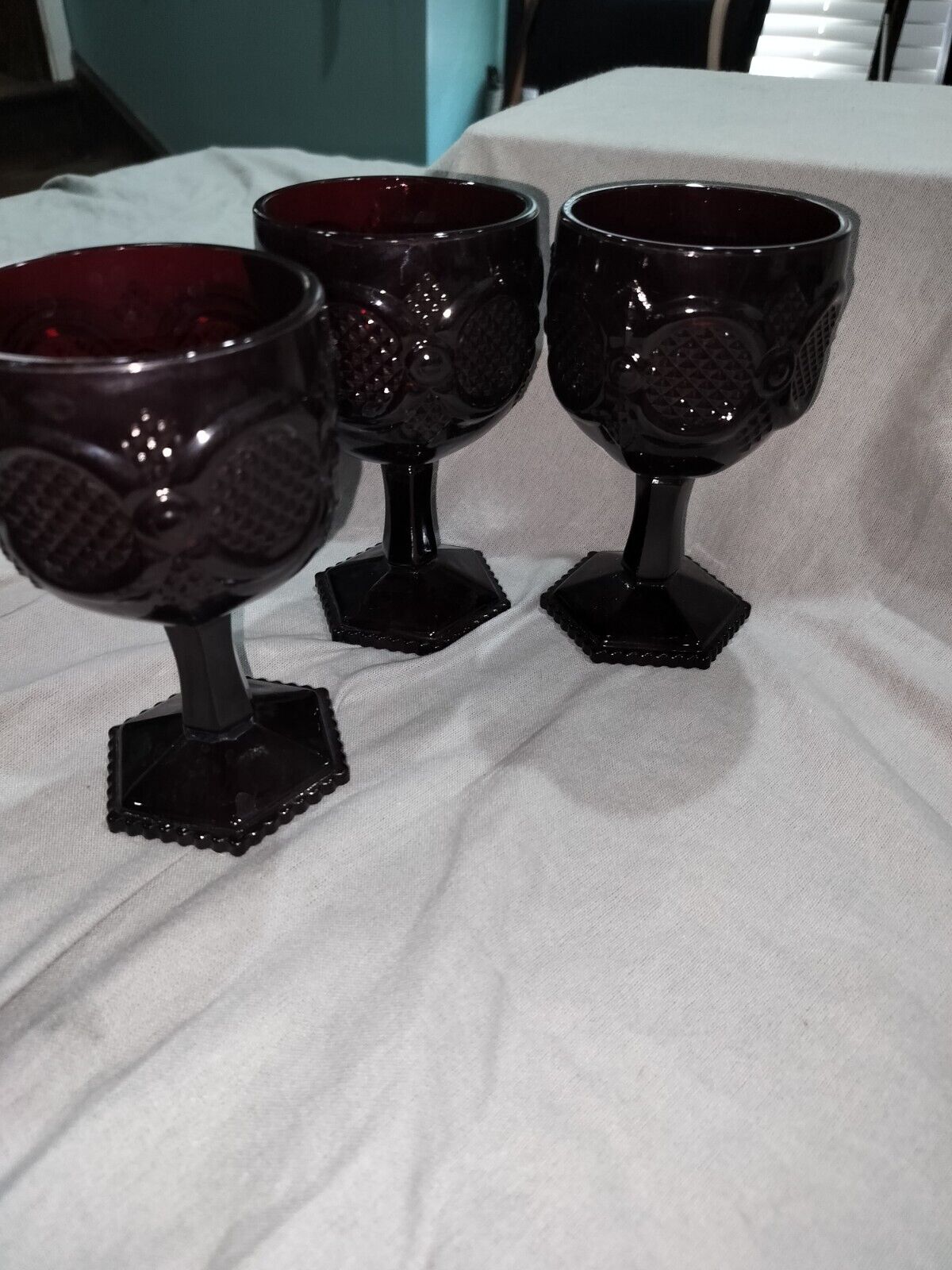 3 Vintage 1983 Avon Cape Cod Ruby Red Wide Mouth Goblets The 1876 Cape Cod Coll.