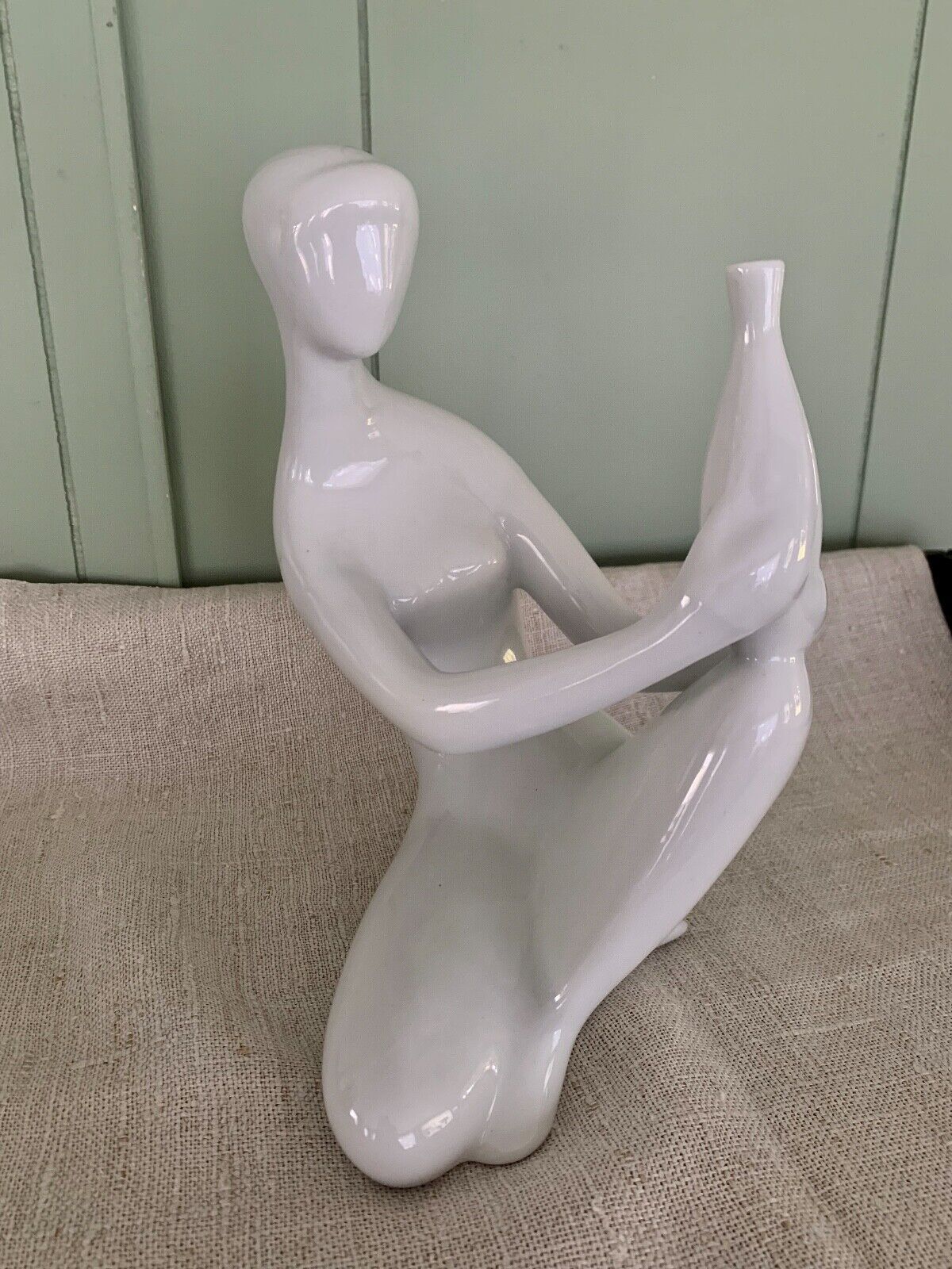 Royal Dux White Porcelain Nude Woman With Vase. MCM Mid Century Modern Design