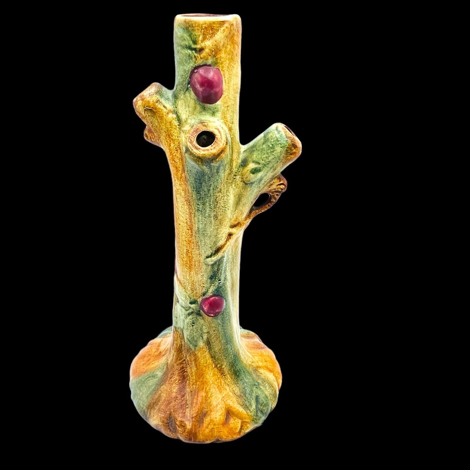 Vtg. 1920s Weller Pottery Woodcraft Apple Tree Bud Vase 9”
