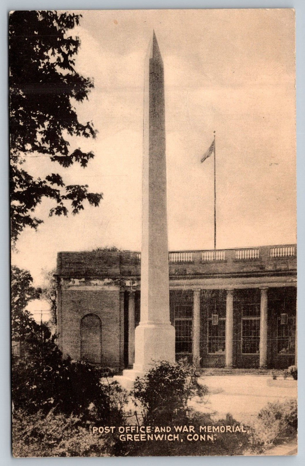 c1930's Post Office And War Memorial Greenwich Connecticut CT Antique Postcard