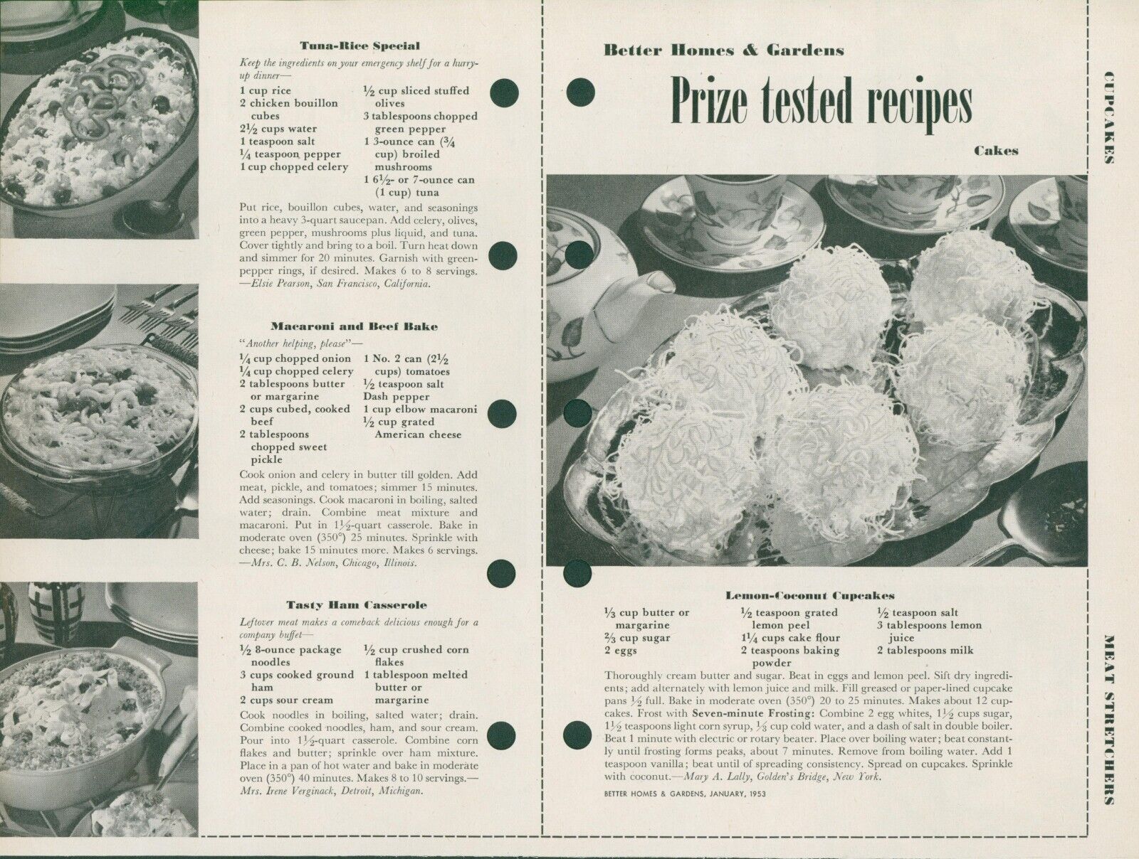 1953 Prize Tested Recipes Lemon Coconut Cupcakes Meatball Vtg Print Story BH2