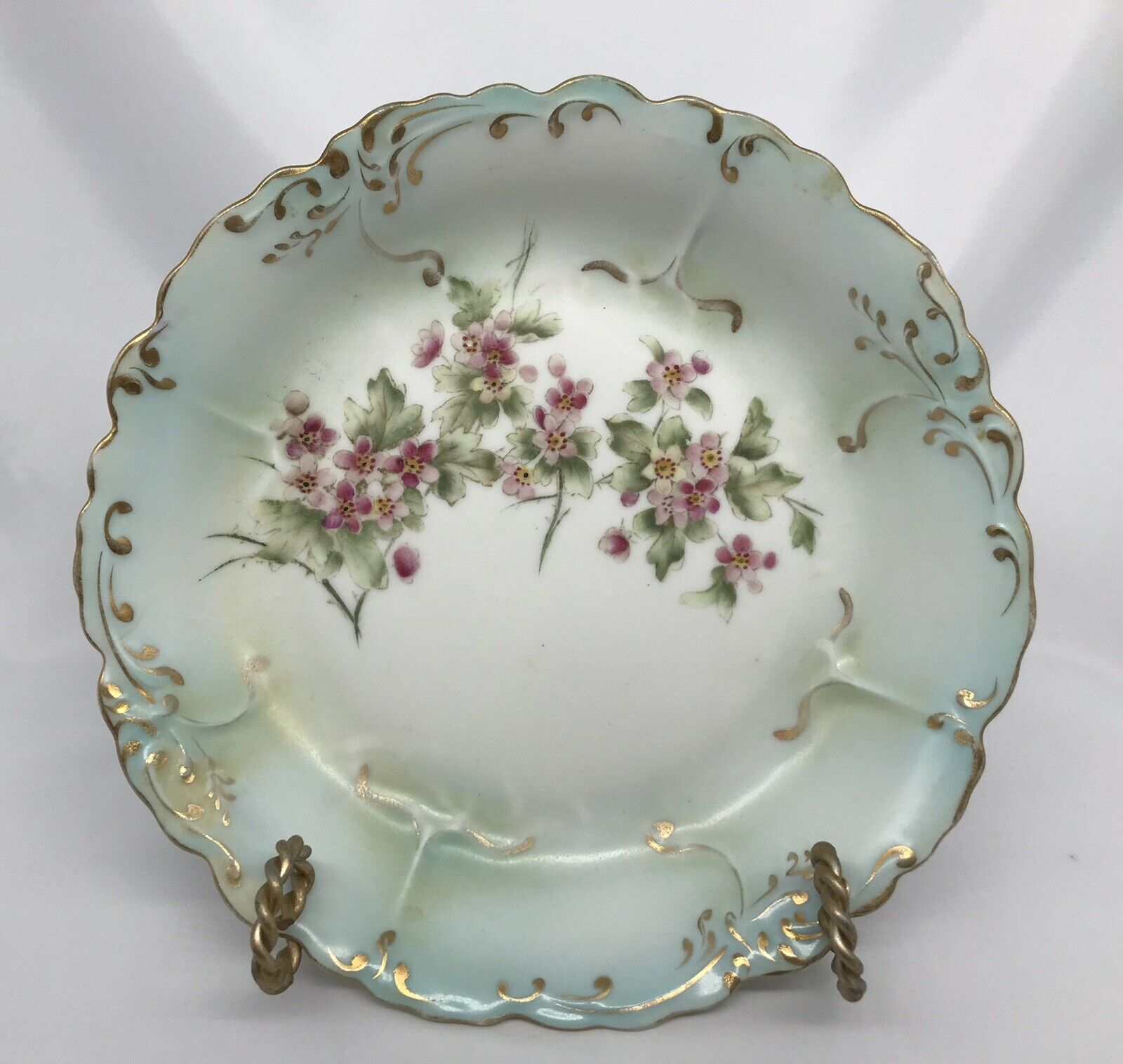 Antique O & EG Royal Austria 8” Bowl Floral Pattern Gold Accent