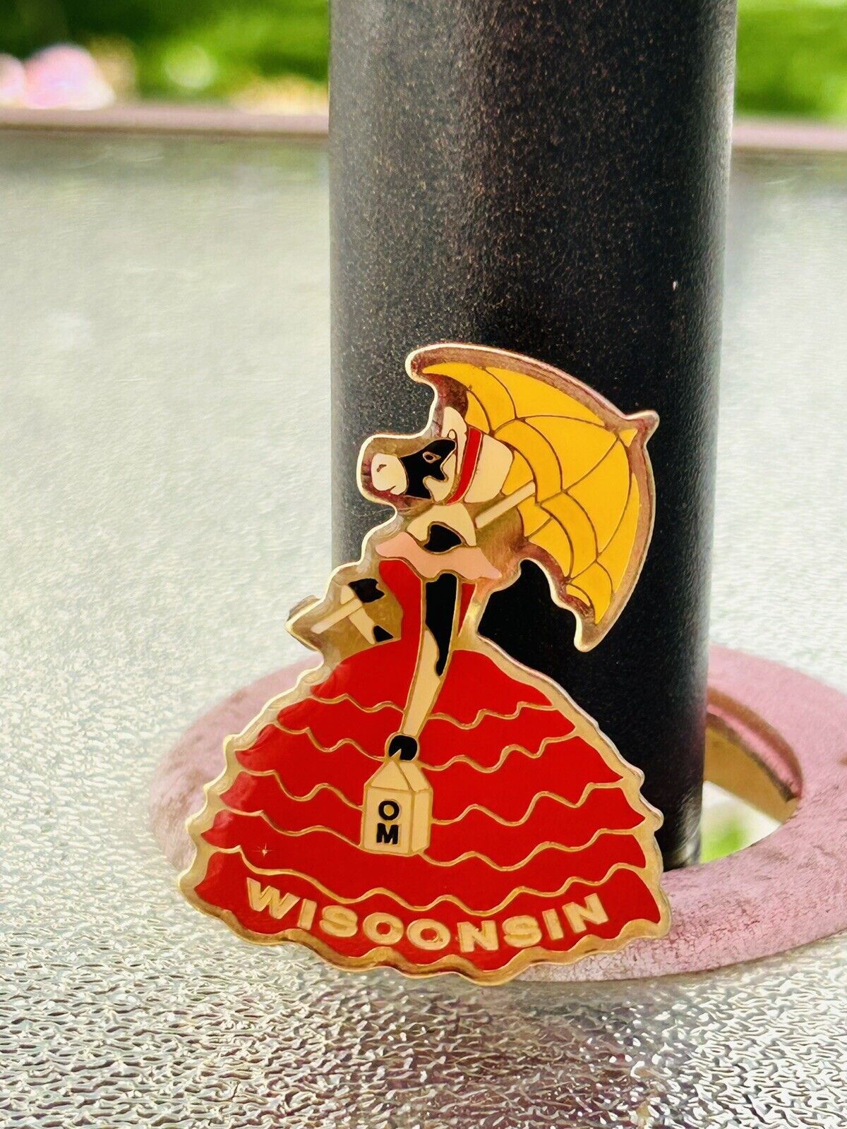 Wisconsin Odyssey Of The Mind OM  Dairy Lady Cow Pin Lapel Pin OOom