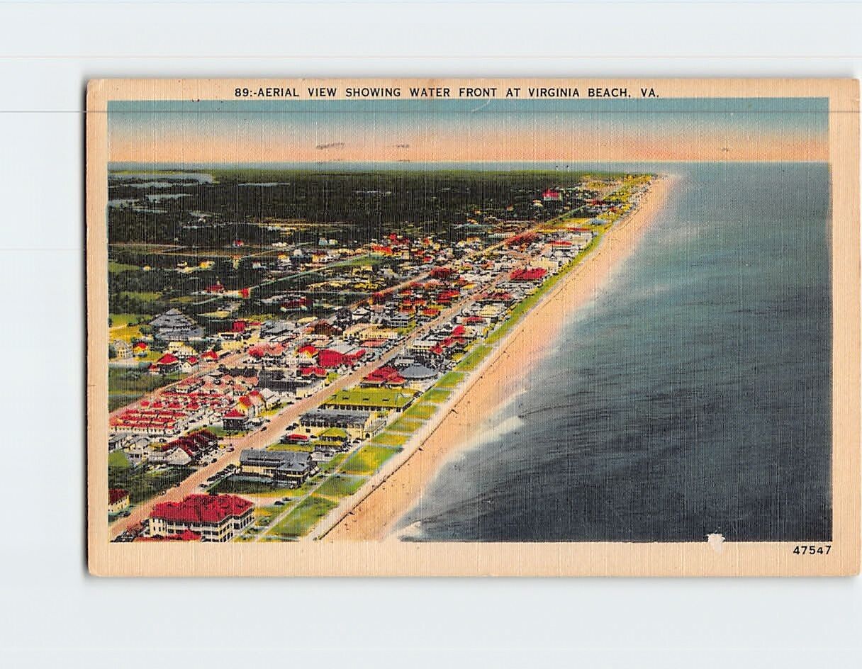 Postcard Aerial View Showing Waterfront at Virginia Beach Virginia USA
