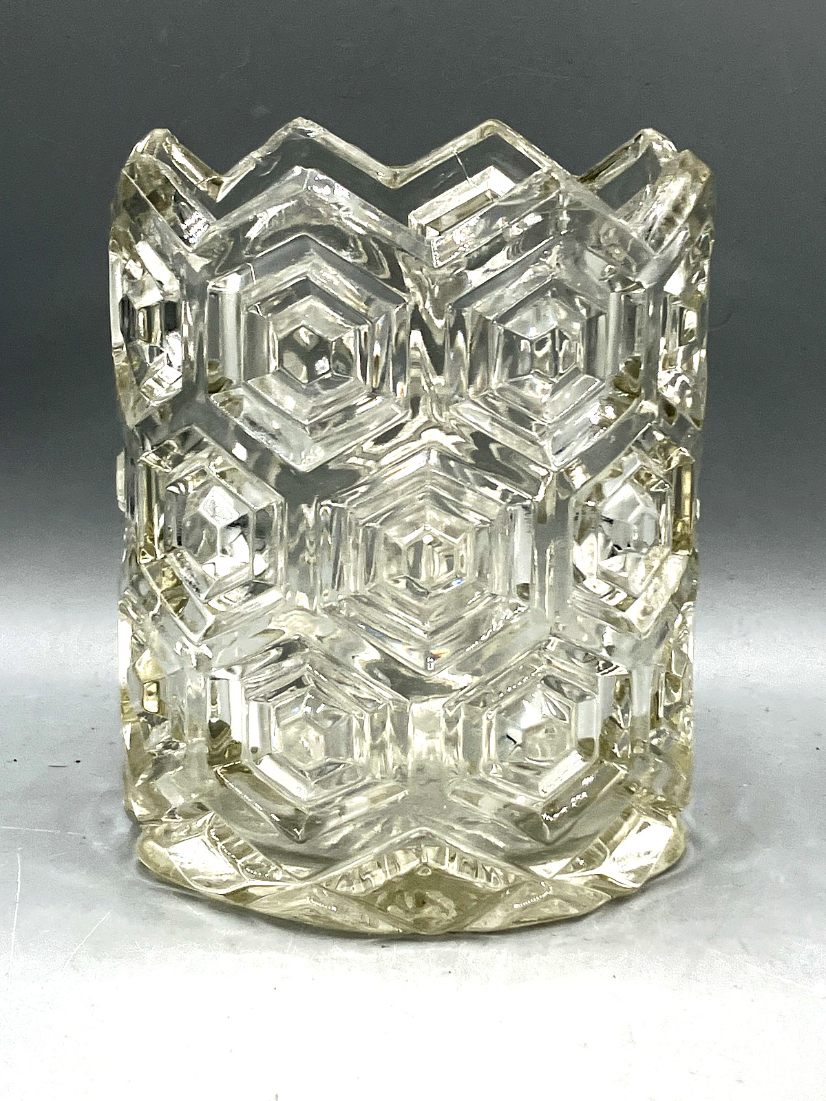 Antique Dalzell, Gilmore & Leighton Co. Glass Hexagon Bullseye Vase Circa 1890