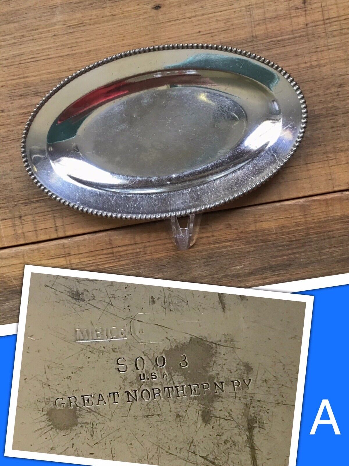 Great Northern Railroad Beaded Silver Plate Dining Car Bread Tray GNRY Vintage A