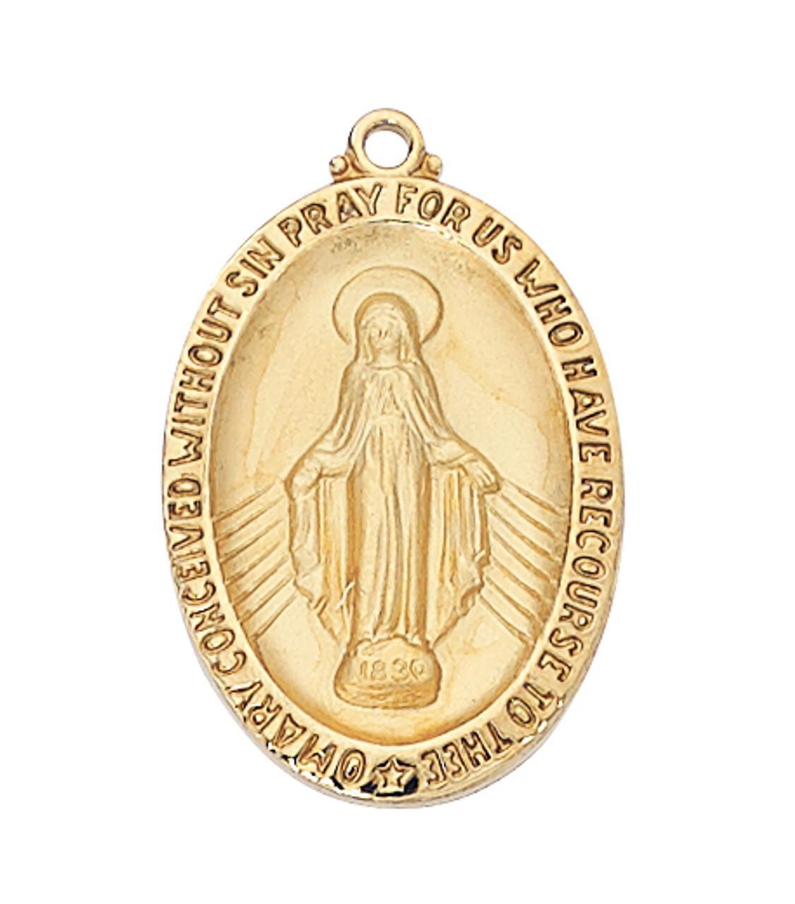 Classic Gold Tone Sterling Silver Miraculous Medal Features 24in Long Chain