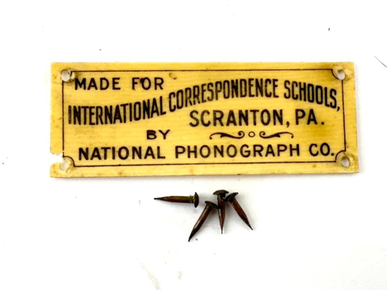 International Correspondents School Tag (ICS) w/Nails Edison Standard Phonograph