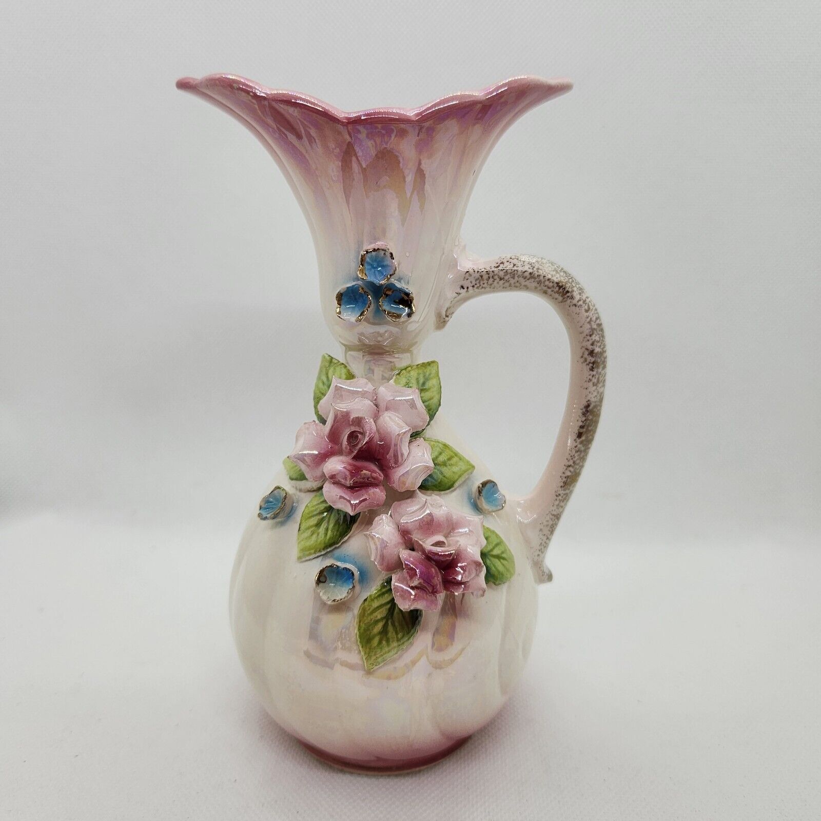Vintage NORCREST porcelain Pink Floral Pitcher Vase