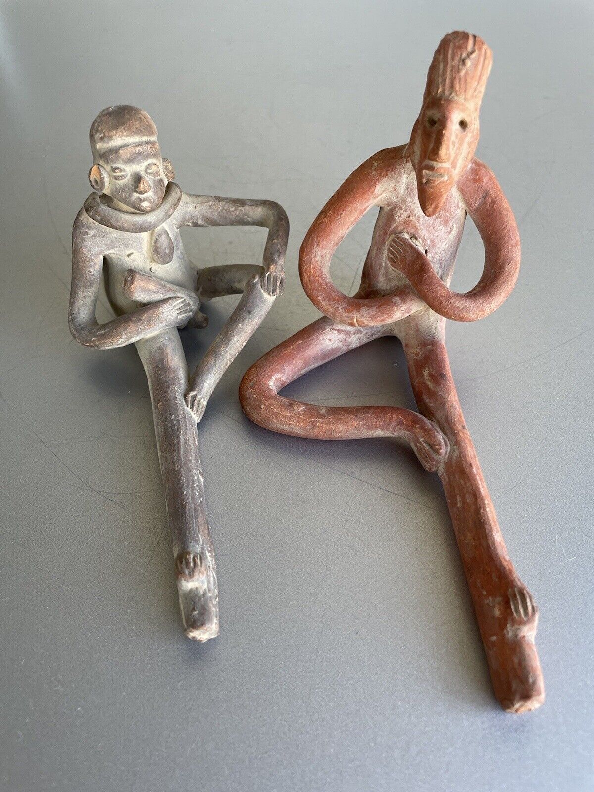 Two Vintage Effigy Pipes Clay Terracotta Tribal Men