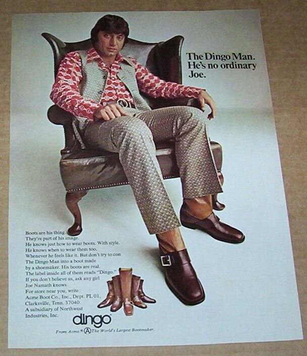 1971 print ad page - sexy JOE NAMATH football Acme Dingo man Boots Advertising