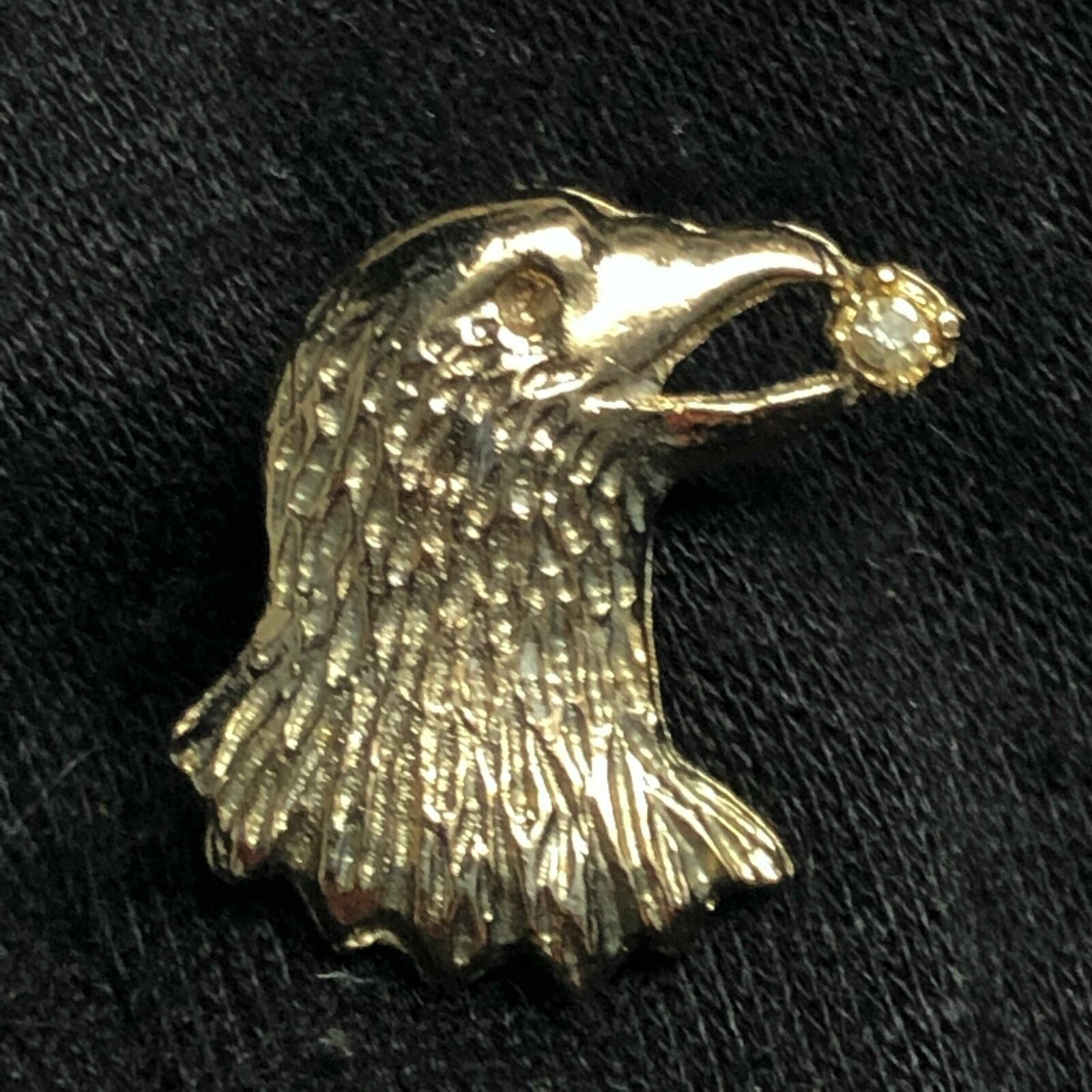 VINTAGE STERLING SILVER LOOKING MINI EAGLEHEAD ON POST LAPEL HAT PIN GOOD USED 