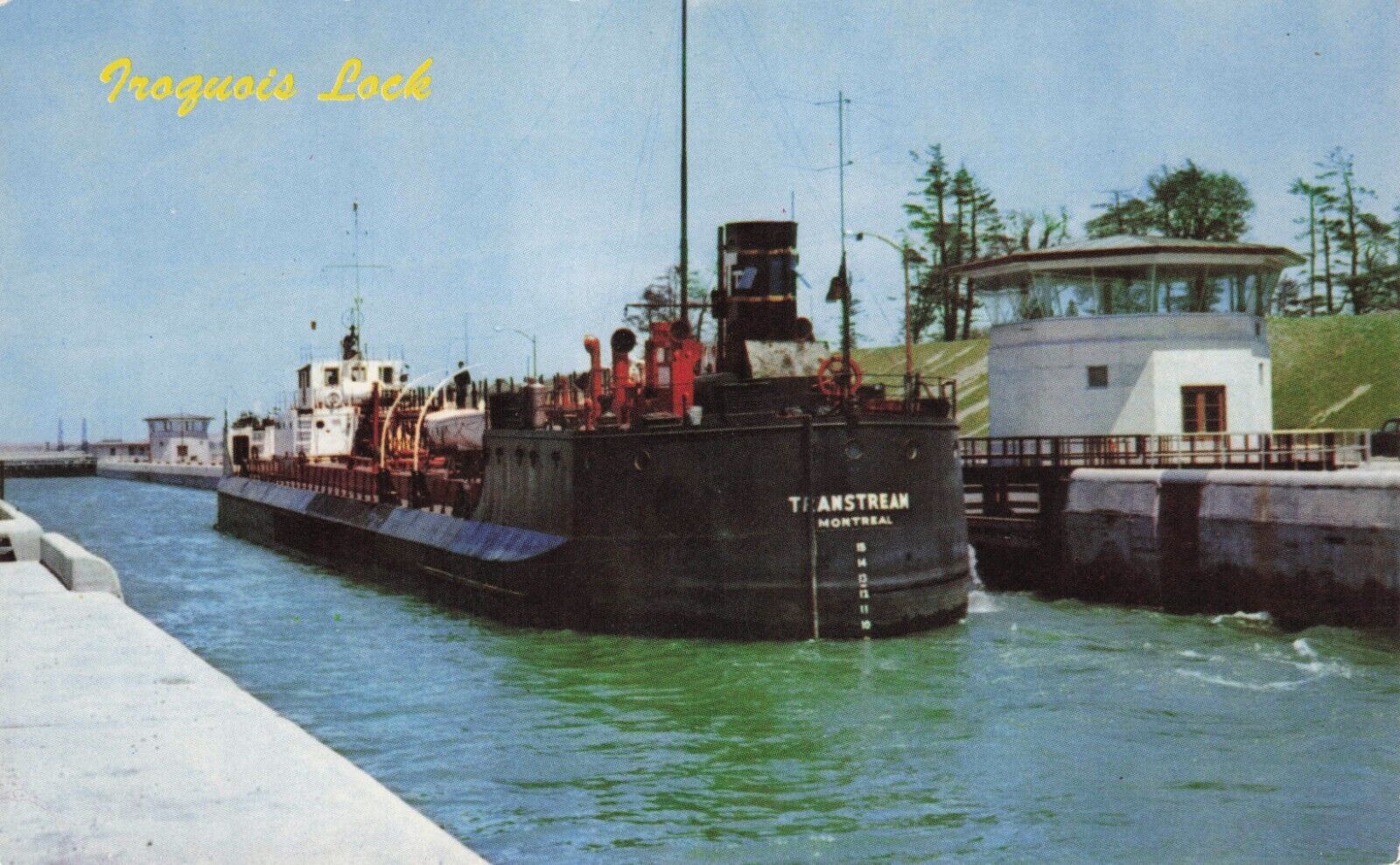 Cornwall Ontario Canada Ship in Iroquois Lock St Lawrence Seaway VintagePostcard